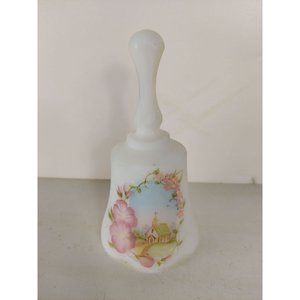 Fenton Satin Glass Wedding Bell Hand Painted by D Anderson